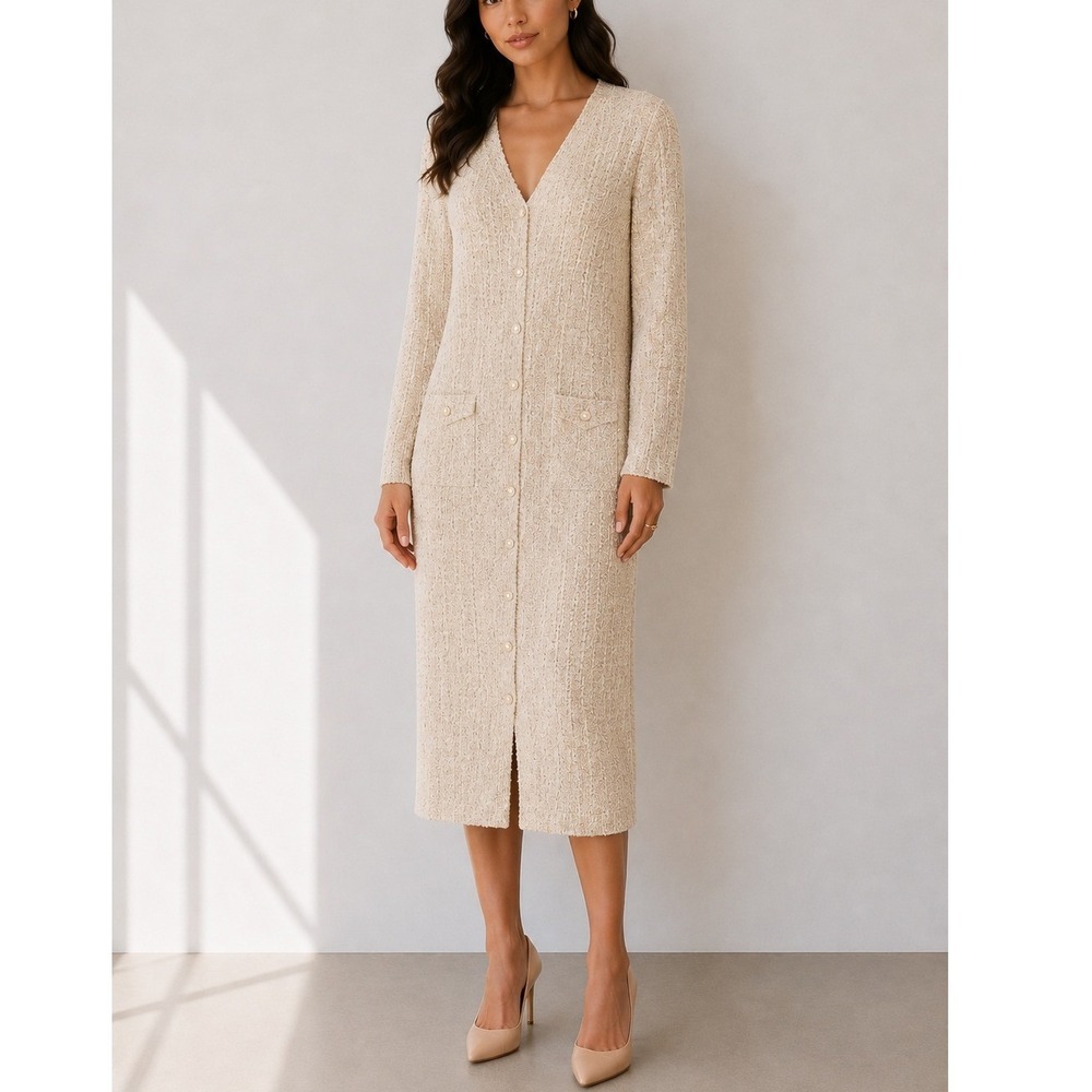 Vintage 80s Escada Tweed Cardigan Slim Fit Midi Dress | US 4- 6